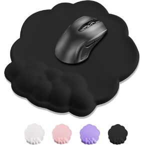 Mouse Pad Wrist Support, Cloud Mousepad with Memory Foam Wrist Rest, Non-Slip PU Base Gaming Leather Surface Mouse Pad for Home Office Laptop, White