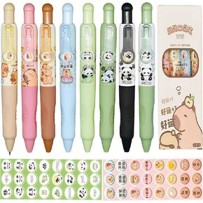 Maydahui 8 Pcs Cute Mini Capybara and Panda Pens Changeable Images Retractable Short Small Pocket Size Kawaii Animal Style Black Ink for Purse Notebook Shcool Office Supplies