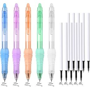 BAYTORY 5 Pcs Erasable Gel Pens, Fine Point 0.5mm Black Ink Erasable Pen with 10 Refills, Comfort Grip Writing Pens with Erasers, for Office School & Home Supplies (Black Ink)