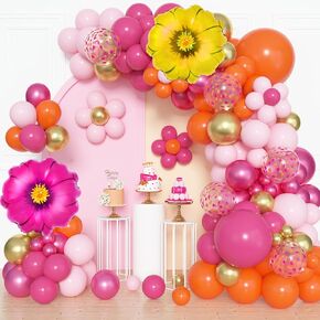 Ouddy Life 187Pcs Summer Tropical Balloons Garland Arch Kit, Hawaiian Luau Party Decorations, Hot-Pink Fruit Green Lake Blue Flamingo Coconut Tree Balloon for Beach Aloha Pool Birthday Baby Shower