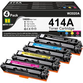 【414A Toner Cartridge】 High Yield Replacement for HP 414A 414X for M479fdw M479fdn M479dn M479dw M454dw M454dn M455dn M480f Series Printer (4-Pack, Black, Cyan, Yellow, Magenta) with Chip