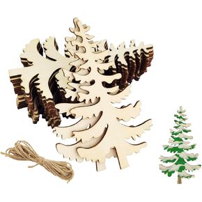 30 Pack 4 Inch Wood Pine Tree Cutouts Hanging Ornaments DIY Pine Tree Craft Gift Tags for Home Party Decoration