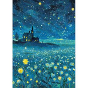 Puzzles for Adults 1000 Pieces Glitter Starry Sky and Flowers Jigsaw Puzzle with Letters on The Back Challenging Puzzles Game for Family or Friends (27.5"x19.6")