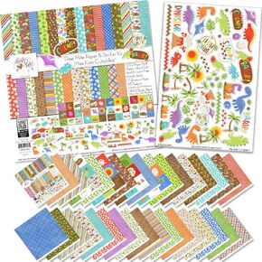 Miss Kate Cuttables Paper & Sticker Kit - Dino Mite - for Dinosaurs - 17 Double-Sided 12x12 Papers with 33 Designs & 1 8X12 Sticker Sheet - Scrapbooking Card Making Crafting