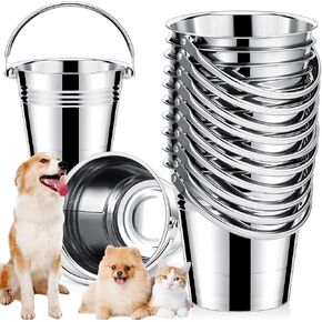 Hicarer 10 Pcs Dog Stainless Steel Bucket Heavy Duty Water Bucket for Dogs Metal Bucket with Handle Small Metal Pail for Pet Cat Puppy Food and Water Storage Milking Goats Small Animals (1.5 Quart)