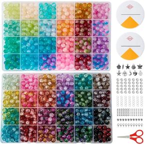 1300 Pcs Glass Beads for Jewelry Making – 8mm Beads in 48 Colors, 2 Box Set of Bulk Glass Beads for Bracelets, Crafts & DIY Gifts