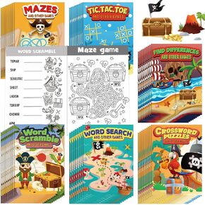 Hungdao 48 Pcs Pirate Mini Activity Books Bulk for Boys Pirate Party Favors Games Challenging Activities Include Mazes, Word Search, Find Difference and More for Girls Party Gift Bag Stuffers