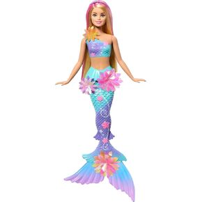Barbie Mermaid Toy Dolls with Surprise Magic Blooming Flowers Feature, Ombre Tails, Pearl Headband Accessory & Long Brown Hair with Purple Highlights