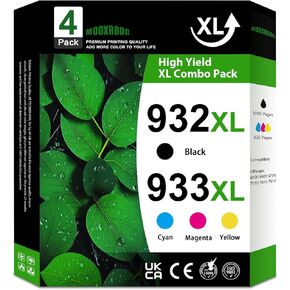 932XL 933 XL Ink Cartridges Combo Pack (4-Pack, 1Black/1Cyan/1Magenta/1Yellow) Replacement for HP 932 XL 933 XL Black and Color Ink Cartridges OfficeJet 6100 6600 6700 7110 7510 7610 7612 Printer