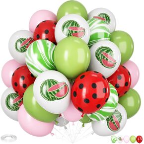 Watermelon Print Balloons,30Pcs 12Inch Green White melon Print Balloons with Red Polka Dot Balloon for Summer Baby Shower Birthday Wedding Graduation Birthday Watermelon Fruit Theme Party Decorations