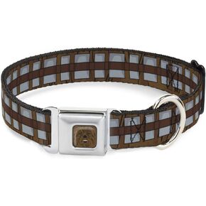 Dog Collar Seatbelt Buckle Star Wars Chewbacca Bandolier Bounding Browns Gray 18 to 32 Inches 1.5 Inch Wide