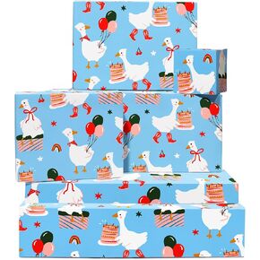 CENTRAL 23 Birthday Wrapping Paper For Girls Boys - 6 Sheets Gift Wrap For Baby Shower - Funny Silly Goose Balloons Cake Boots - Giftwrap For Men Women Him Her - Includes Tags - Recyclable