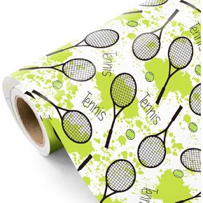 WRAPAHOLIC Tennis Wrapping Paper Roll - Mini Roll - 17 Inch x 16.5 Feet - Tennis Racket and Ball Sport Wrapping Paper for Boys Girls, Birthday, Sports Party, Coach Gift