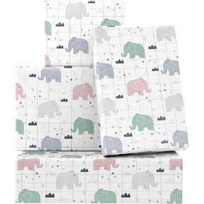 Fun Pink Green Grey Blue Elephants Wrapping Paper- 19.7 x 27.6 Inch Per Sheet Folded Flat 4 Sheets of Gift Wrap For Men Women Kids On Boy Birthday Party Baby Shower or Valentines Day Holiday