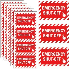 20 Pcs Emergency Shut Off Sign Emergency Stop Stickers 1 x 2 inch Red White Shut Off Valve Sign for Powered Machinery and Electricity Special Equipment Industrial Production