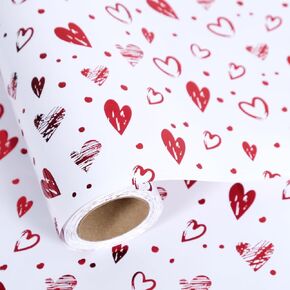 Rayofsun Foil Hearts لف لفائف الورق ، شظية Red Heart Design Print Mini Roll ، 17 INX10 FT لكل لفة لفائف هدايا فاخرة ليوم الذكرى ، حفل زفاف ، دش الزفاف ، عيد ميلاد ، عطلة ، عيد الميلاد in Kuwait