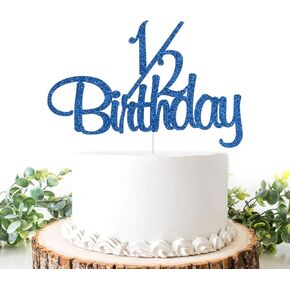 1/2 Birthday Cake Topper, Half Way to One, Baby Boys Girls Half Cake Deco, Happy 6 Month Birthday Party Supplies, Blue Glitter