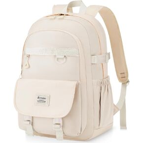 School Backpack for Teen Girls, 15.6 Inch Laptop Backpack Women Kids Bookbag for Middle High School Cute College Bag for Students, Beige