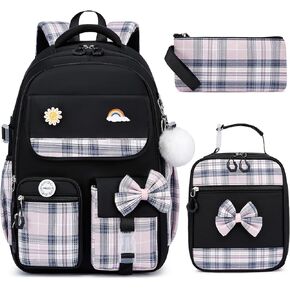 MOMUVO School Backpack Set for Girls,3pcs Bookbag with Lunch Box Pencil Case Kids School Bag Set