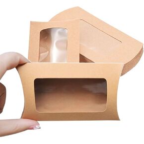 ACKJGGG 50Pcs Small Cookie box with Window 5x2.7x0.8 Inch Gift Treat Candy Mini Size Boxes For Party Favors Hard Kraft Paper Bags Packaging Candy Wedding Birthday Party Gift Boxes