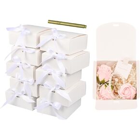 10 Pack Small Gift Boxes,White Square Gift Box with Metal Pen for Wedding,Birthday, Baby Shower,Candy, Cookies, 4.5X4.5X2 Inch