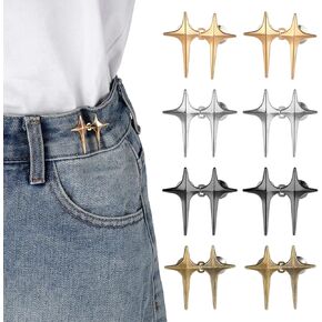 YUXIANLB 8 Pcs Adjustable Star Button Waist Tightener No Sewing Detachable Buttons for Loose Jeans Pants Skirts Dresses Reusable Metal Buckles to Tighten Clothing Accessories for Daily Wear Travel