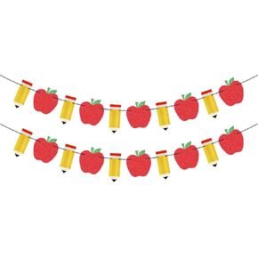 2 Pcs Glitter Welcome Back to School Banners, First Day of School Decorations with Apples and Pennants, Welcomes Decorations Sign for Classroom Office and Party Supplies (Welcome)
