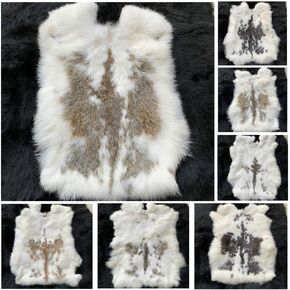 1pcs Natural Spotted Tanned Rabbit Hide Skin (12" by 14" Rabbit Pelt with Sewing Quality Leather) (Natural Spotted Color)