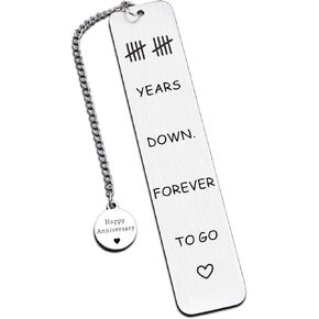 10 Year Anniversary Tin Gifts for Her Him - 10 Years Down & Forever to Go, 10th Anniversary Bookmark Gift for Couples Wife Husband, 10 Year Anniversary Decorations for Wife