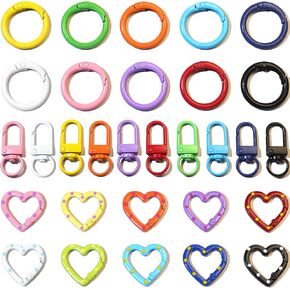 30PCS Keychain Clasp Set – 10 Colors Small Set with Lobster Clasps, Heart-Shaped Clasps and Spring O Rings for DIY Crafts, Gifts, Keychains & Classroom Projects