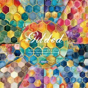 24 Sheets Beehive Pattern Pad 6'' x 6'' Beehive Scrapbook Paper Pad Geometric Grid Patterned Single-Sided Decorative Craft Cardstock Paper Pack for DIY Card Making Origami
