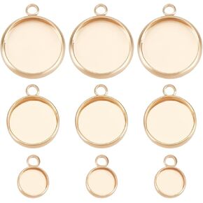 Beebeecraft 24Pcs 6/10/12mm Round Blank Bezel Pendant Trays 18K Gold Plated Cabochon Base Settings Pendant Tray Charms for DIY Jewelry Findings Making