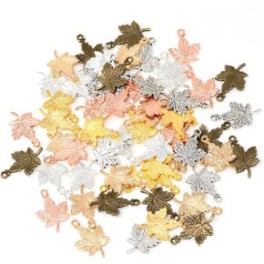 Honbay 60PCS Vintage Alloy Fall Charms Pendant Autumn Maple Leaf Pendant Thanksgiving Halloween Bead Charms for Earrings Necklaces Jewelry Crafts Making - 6 Colors