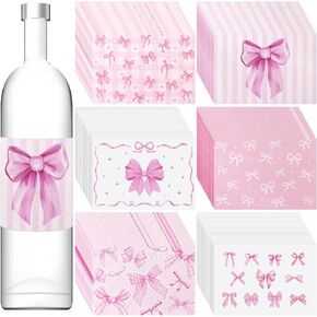 120 Pcs Pink Bow Party Favor Water Bottle Labels 2.56x3.74 in Coquette Bow Sticker Bulk Personalized Waterproof for Girls Women Birthday Wedding Bridal Baby Showers Gender Reveals