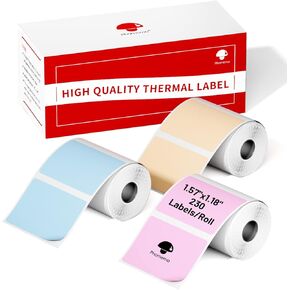 Phomemo M110/M110S/M120/M200/M220 Sticker Labels- 1.57"x1.18"(40x30mm) Black on Pink, Khaki and Blue Label for Small Business, Home, Office, 230 Labels/Roll