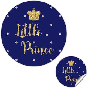 50 Royal Blue Little Prince Crown Stickers, Gold Glitter Boy Baby Shower or Birthday Party Circle Sticker Labels, 2 Inch Round Little Princess Thank You Stickers.