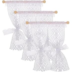 TOYANDONA 3pcs Dollhouse Curtains, 1/12 Scale Dollhouse Lace Curtains Miniature Window Curtains for Miniature Dollhouse Accessories