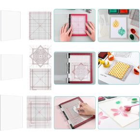 Briartw 3 Size/Set Photopolymer Grip Mat with Printed Guides | Fit in Stamp Positioning Tool | Multi-Use Non-Slip Sticky Mats for Stenciling, Ink Blending & More! (4.75x6", 6x6", 6.5x8.5" Sizes)