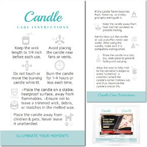 200 pack - Premium Handmade Candle Care Instruction Cards White Mint, 2x3.5 in, Small Business | Soy Bees Wax Melt, Candle Makers, Making Supplies Kit Set, Containers, Jars, Pot
