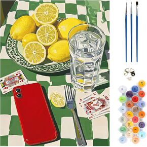 MEIYUDA Paint by Numbers Kit, Vintage Poker Paint by Numbers for Adults Beginners, Lemons DIY Acrylic Oil Painting by Number on Canvas for Gift Home Wall Decor 12x16in