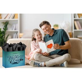 jabberwpacking 2 Pack Father's Day Gift Bag with Tissue Paper and Card 12.6" Large Gift Bags for Fathers Day Dad Stepdad Grandfather Husband