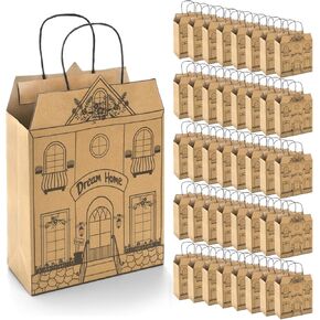 Acshio 40 Pieces House Shaped Gift Bags, House Warming Bag with Handle, Kraft Real Estate Agent Supplies Party Treat Bags for Home Buyers, Business, Shopping