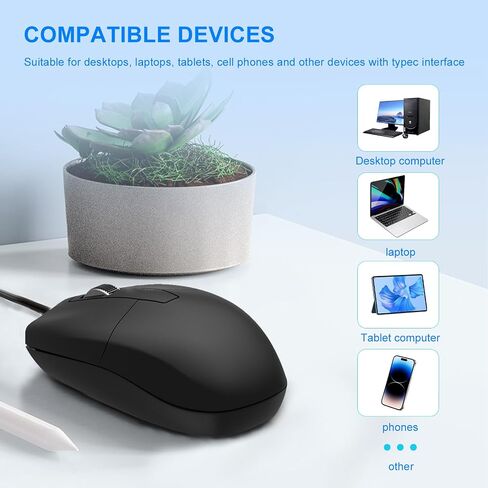 USB C Wired Mouse, Type C Optical Mouse for Laptop, Mac, MacBook, Android, PC in Saudi Arabia