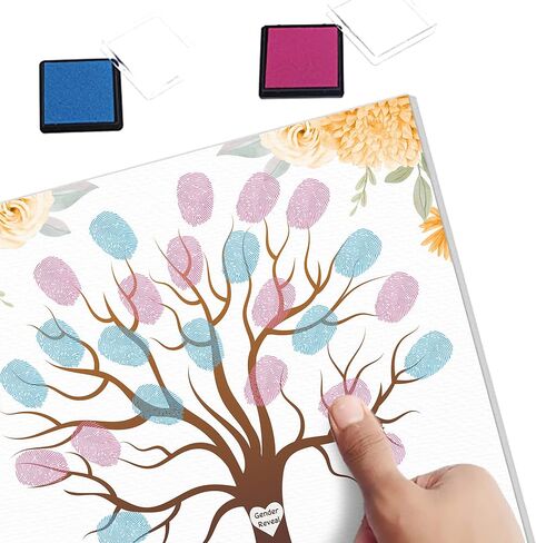 Baby Gender Reveal Fingerprint Tree, Gender Reveal Party, Bee Baby Shower Guest Book Party Ideas, Guess the Gender, Baby Shower Guest Book with Ink Pad in Saudi Arabia