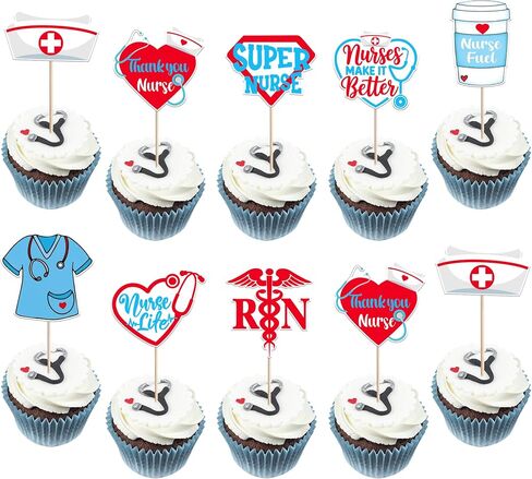 40 Pack Pack Cupcake Topcake Toppers School School Actures Medical Cupcake تختار RN Medical Rn Decorations للممرضة Grad Birthday Baby Shower Party Supplies 2 in Saudi Arabia
