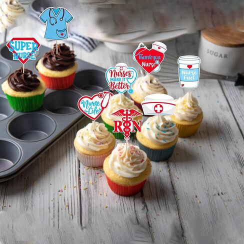 40 Pack Pack Cupcake Topcake Toppers School School Actures Medical Cupcake تختار RN Medical Rn Decorations للممرضة Grad Birthday Baby Shower Party Supplies 2 in Saudi Arabia