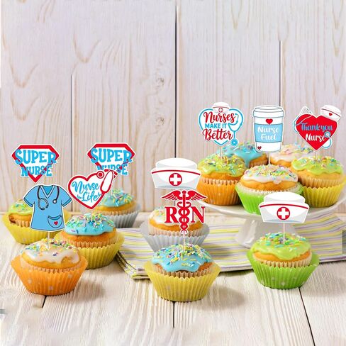 40 Pack Pack Cupcake Topcake Toppers School School Actures Medical Cupcake تختار RN Medical Rn Decorations للممرضة Grad Birthday Baby Shower Party Supplies 2 in Saudi Arabia