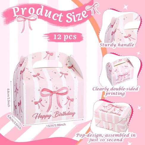 Neptniopllab 24 Pieces Pink Bow Treat Boxes Pretty BowKnot Candy Goodie Boxes Coquette Bow Party Favors Goodie Gift Boxes with Handles, Ideal for Bachelorette Birthday Party Decration Supplies (24) in Saudi Arabia