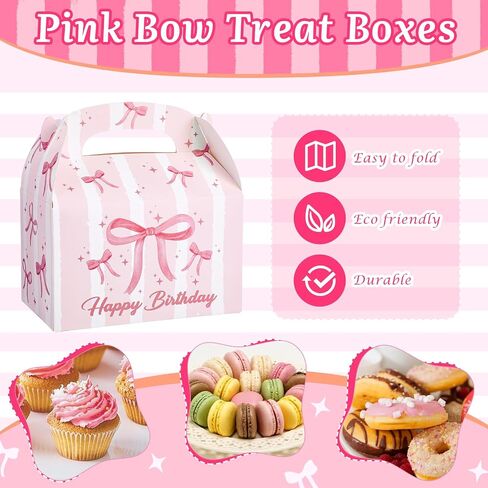 Neptniopllab 24 Pieces Pink Bow Treat Boxes Pretty BowKnot Candy Goodie Boxes Coquette Bow Party Favors Goodie Gift Boxes with Handles, Ideal for Bachelorette Birthday Party Decration Supplies (24) in Saudi Arabia