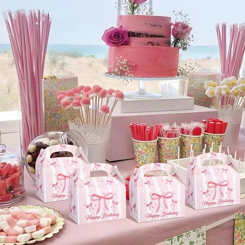 Neptniopllab 24 Pieces Pink Bow Treat Boxes Pretty BowKnot Candy Goodie Boxes Coquette Bow Party Favors Goodie Gift Boxes with Handles, Ideal for Bachelorette Birthday Party Decration Supplies (24) in Saudi Arabia